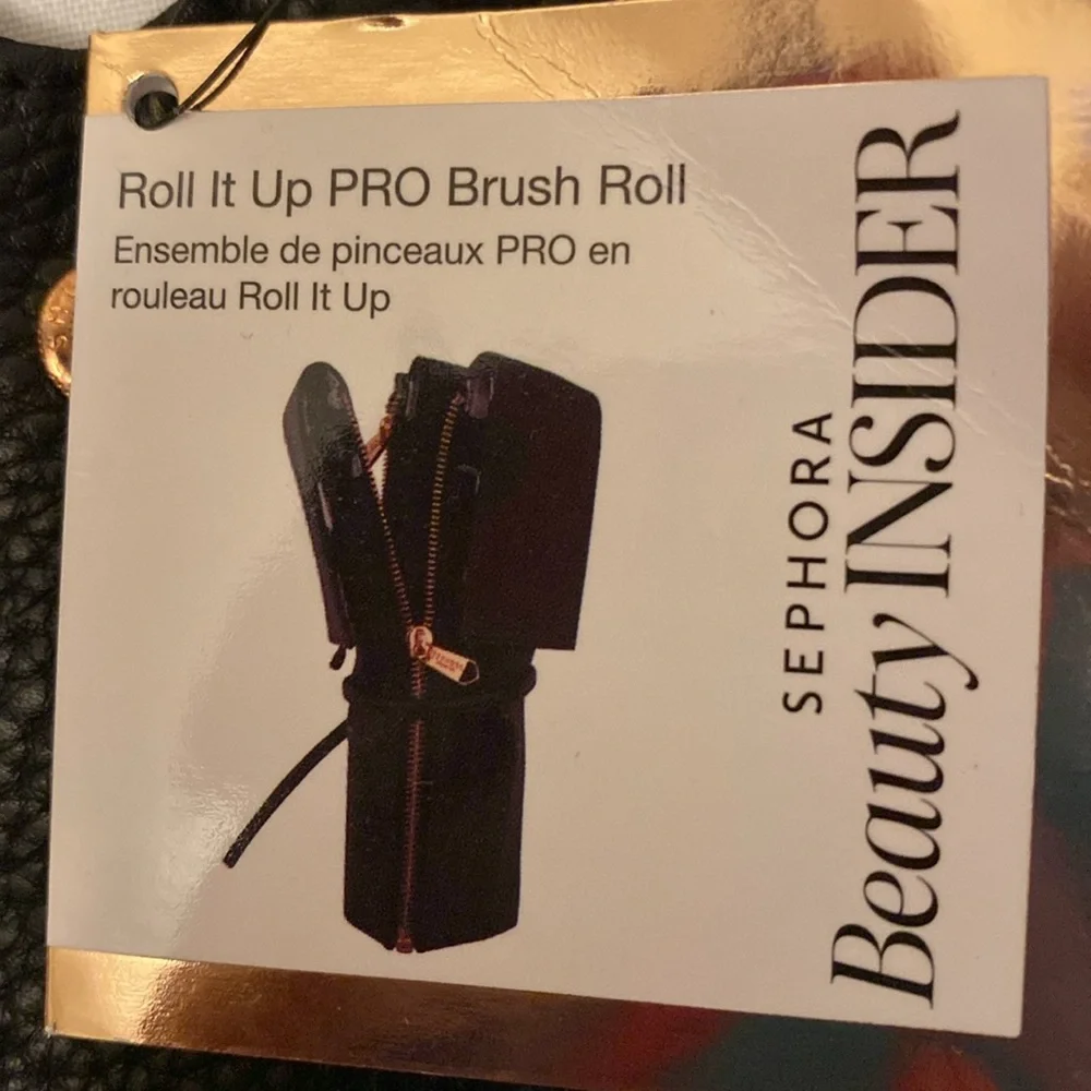 Sephora Black/White Polka Dot Roll It Up PRO Brush Roll Rose Gold Hardware NWT